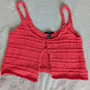 3/$30 Coral colored button front cotton crochet tank